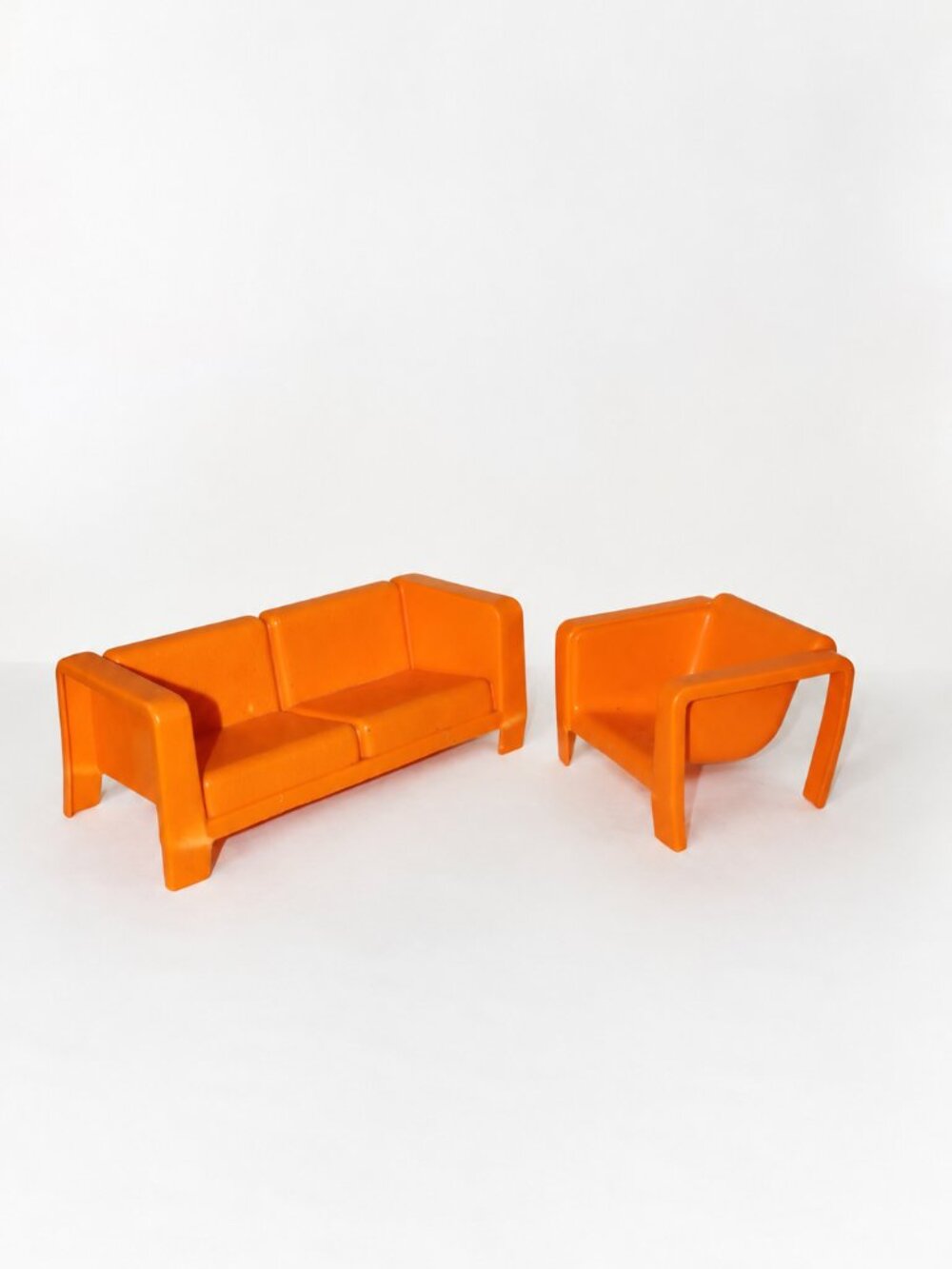 Vintage 1973 Mattel Orange Plastic Dollhouse Sofa Couch Mid-Century